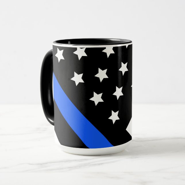 Tunn blå linje Flagga Mugg (Framsida vänster)
