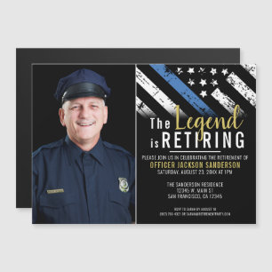 Tunn blå linje Foto Polischef Pensionärsfest Magnetisk Inbjudningskort