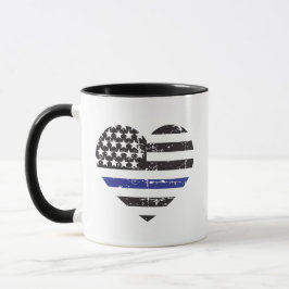 Tunn blå linje hjärta USA flagga polisstöd Mugg