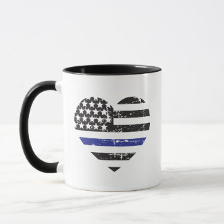 Tunn blå linje hjärta USA flagga polisstöd Mugg