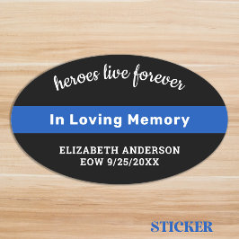 Tunn blå linje i Loving Memory Police Memorial Ovalt Klistermärke