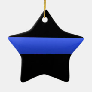 Tunn blå linje julgransprydnad keramik