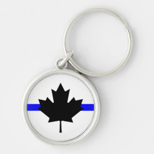 Tunn blå linje - Kanada-version Rund Silverfärgad Nyckelring