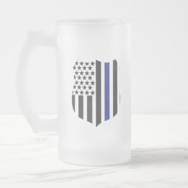Tunn blå linje-märke, stöd polis frostat ölglas