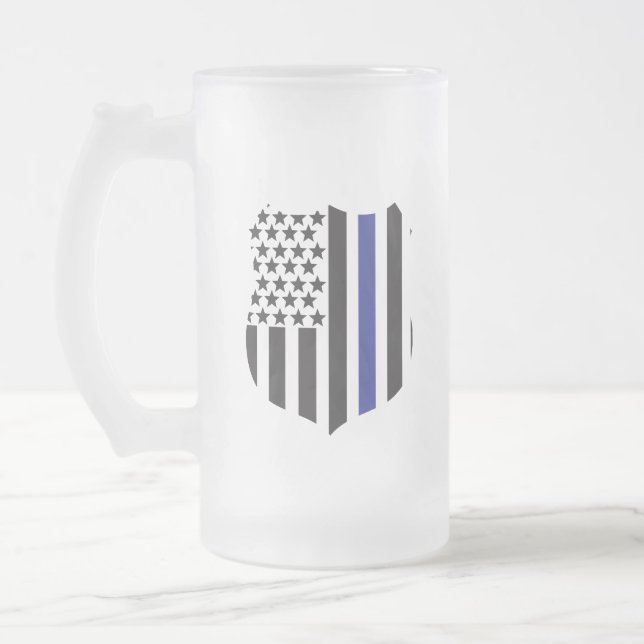 Tunn blå linje-märke, stöd polis frostat ölglas (Vänster)