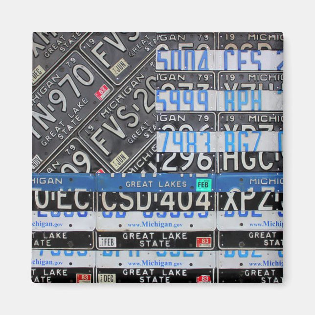 Tunn blå linje Michigan Flagga efter Design Turnpi Magnet (Framsidan)