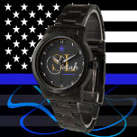 Tunn blå linje - Monogrammed Namn och Namnteckning Armbandsur<br><div class="desc">Se: Thin Blue Line USA:s övervakning/polisens temade personlig bevakning med modern "Monogrammed" Namn. Anpassa dig själv,  din kollega,  vänner och familj. Bara perfekt för upphängning/befordran,  utmärkelse för långa tjänster,  pension.</div>