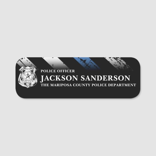 Tunn blå linje officer polisens logotyp namnbricka (Framsida)