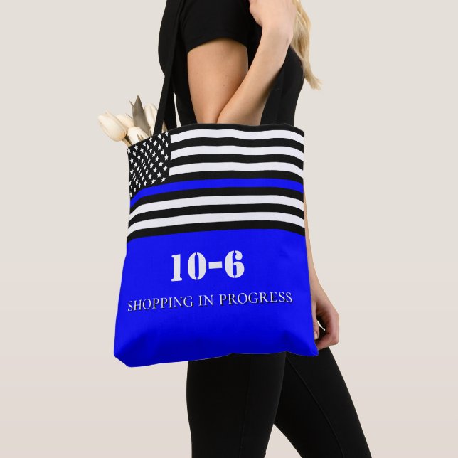 [Tunn blå linje] Polis 10-6 kod shopping Tygkasse (Närbild)