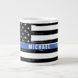 Tunn blå linje polisflagga grunge personlig jumbo mugg