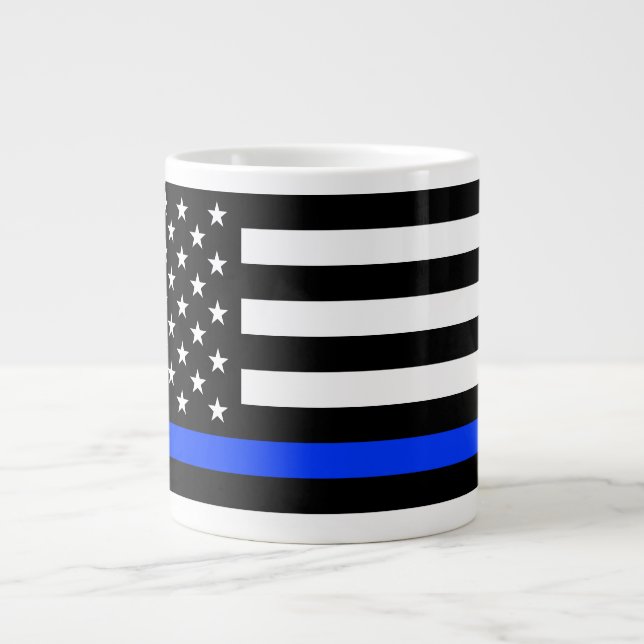 Tunn blå linje polisflagga jumbo mugg (Framsidan)