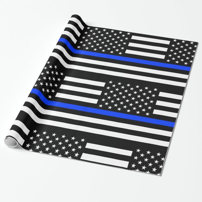 Tunn blå linje polisflagga presentpapper (Utrullad)
