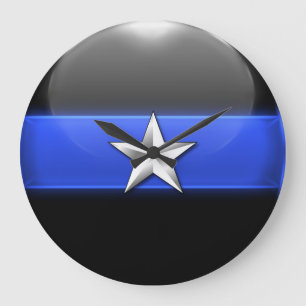 Tunn blå linje - Silver Star polischef Insignia Stor Klocka