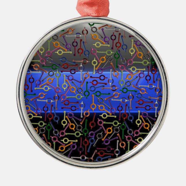 Tunn blå linjefärgad handboff Nycklar Julgransprydnad Metall (Framsidan)