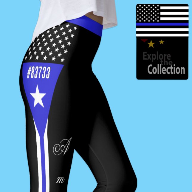Tunn blå linjeformning, personlig, polisens Flagga Leggings (Skapare uppladdad)
