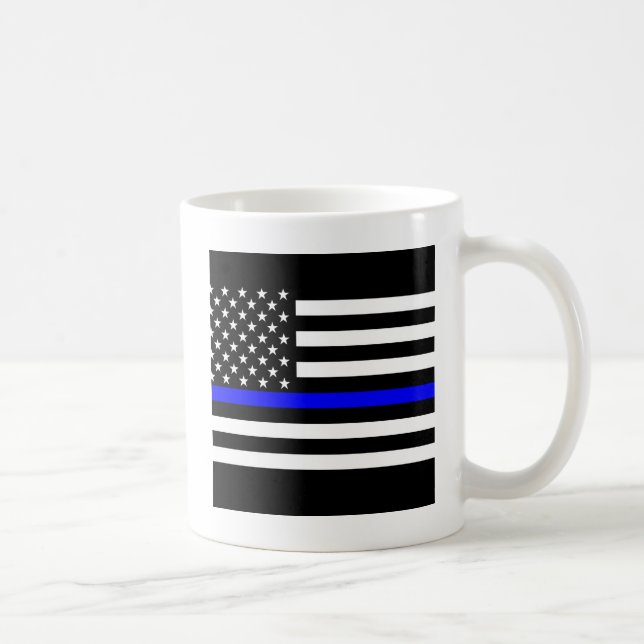 Tunn blå linjegrafik på en amerikansk amerikansk F Kaffemugg (Höger)