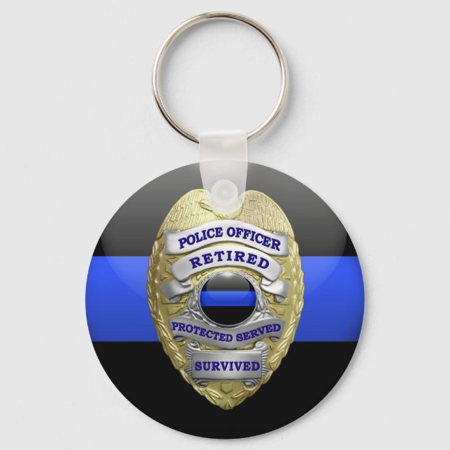 Tunn blå linjerättad bricka nyckelring (Framsida)