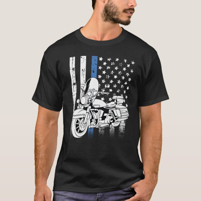 Tunn blå motorcykel t shirt (Framsida)