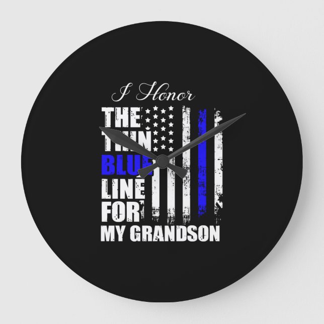 Tunn blå polis Flagga bakom blå Stor Klocka (Framsida)