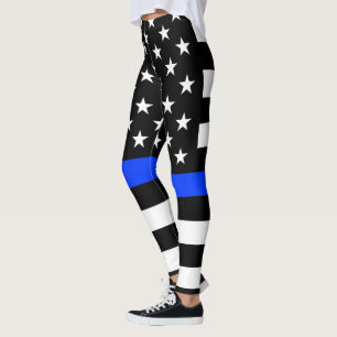 Tunn blå polis Flagga Leggings