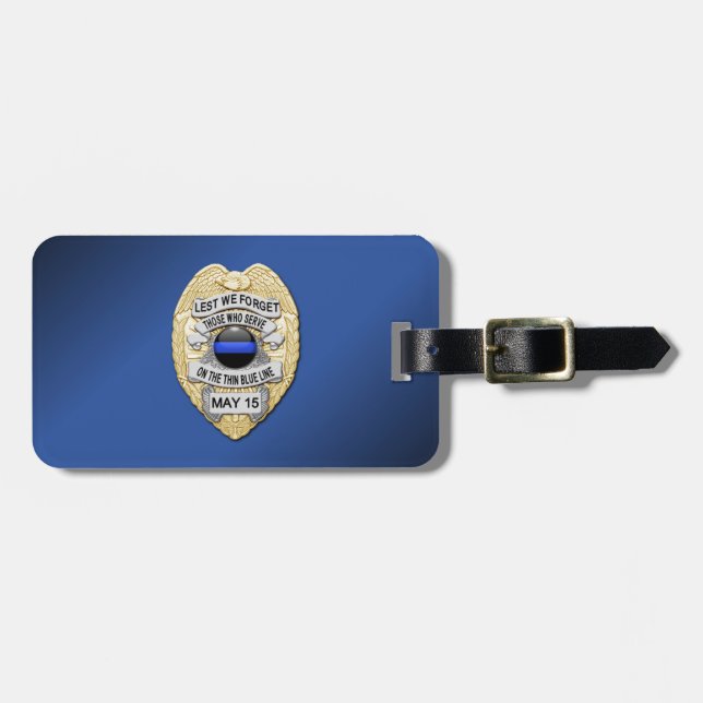 Tunn blå radmärkning med knapp på omvänd bagagebricka (Horisontell Framsida)