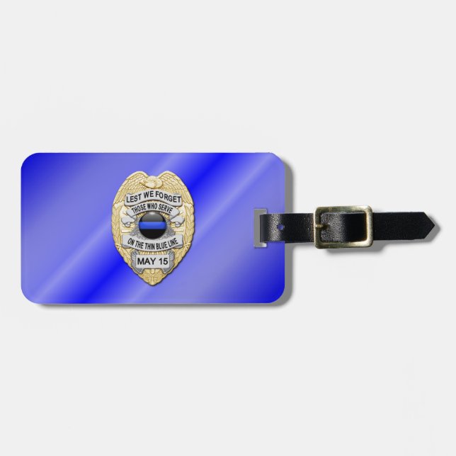 Tunn blå radmärkning med knapp på omvänd bagagebricka (Horisontell Framsida)