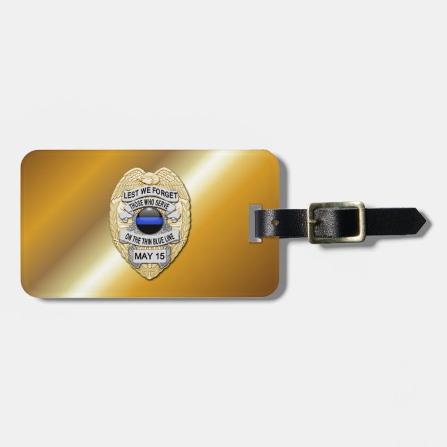 Tunn blå radmärkning med knapp på omvänd bagagebricka (Horisontell Framsida)