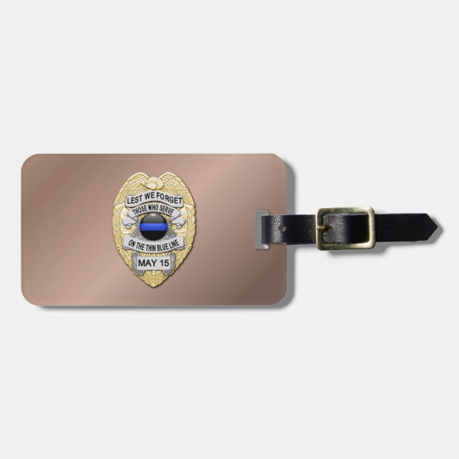 Tunn blå radmärkning med knapp på omvänd bagagebricka (Horisontell Framsida)