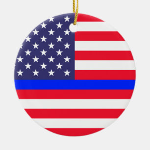 "TUNN BLÅLINJEN PÅ AMERIKANSKA FLAGGAN ", JULGRANSPRYDNAD KERAMIK