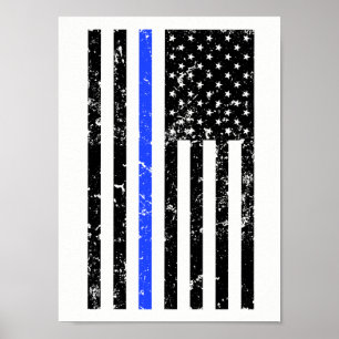 Tunn blålinjen - polis - flaggaaffisch poster
