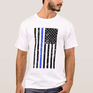 Tunn blålinjen - USA flagga - bekymrad polis Tee