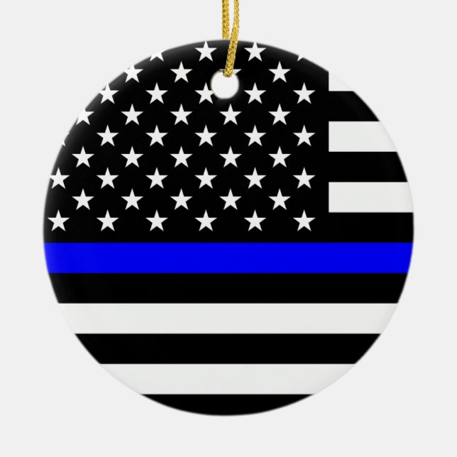 Tunn blålinjenamerikanska flaggan julgransprydnad keramik (Framsidan)