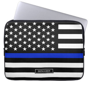 Tunn blålinjenamerikanska flaggan laptop fodral