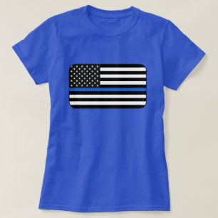 Tunn blålinjenamerikanska flaggan tee