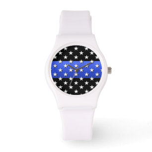 Tunn blålinjenpolisstars och stripes armbandsur