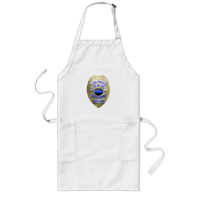 Tunn Blue Line Brothers Keeper Badge Long Apron Långt Förkläde (Framsidan)