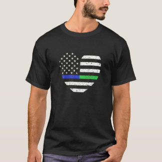Tunn Blue Line Grönt Line Shirt Militär Fl T