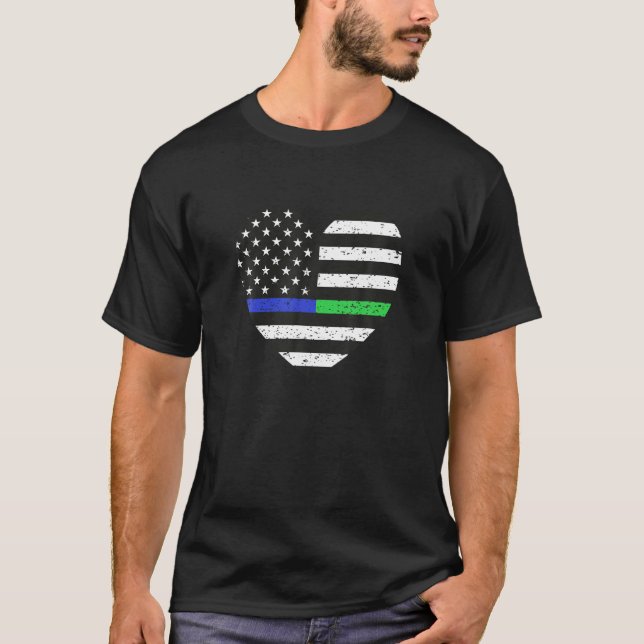 Tunn Blue Line Grönt Line Shirt Militär Fl T (Framsida)