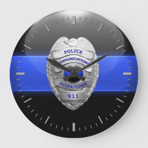 Tunn Blue Line Police 911 Large Clock Stor Klocka