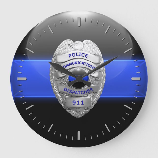 Tunn Blue Line Police 911 Large Clock Stor Klocka (Framsida)