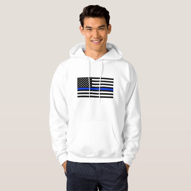 Tunn Blue Line-polisens Flagga Hoodie (Hel framsida)