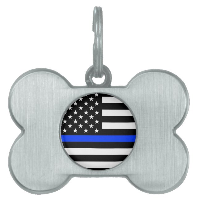 Tunn Blue Line-polisens Flagga ID-bricka Husdjur (Framsidan)