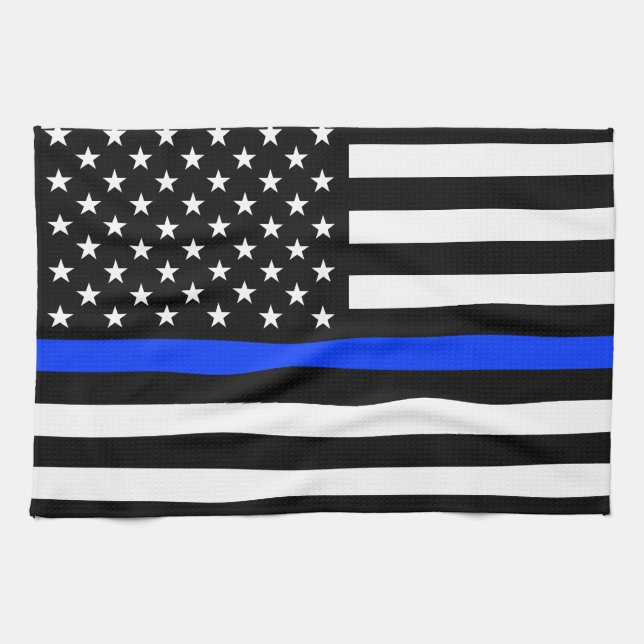 Tunn Blue Line-polisens Flagga Kökshandduk (Horisontell)