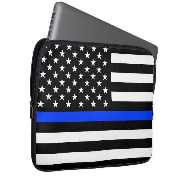 Tunn Blue Line-polisens Flagga Laptop Fodral (Framsidan Höger)