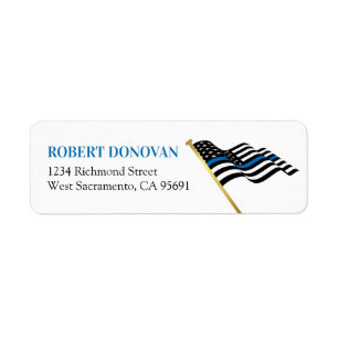 Tunn Blue Line-polisens Flagga Returadress Etikett