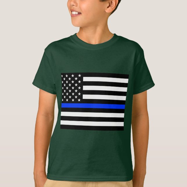 Tunn Blue Line-polisens Flagga T Shirt (Framsida)