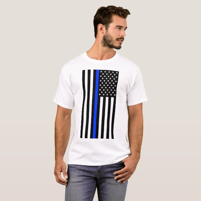 Tunn Blue Line-polisens Flagga T Shirt (Hel framsida)