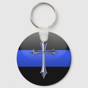 Tunn bön för blå linje för säkerhet nyckelring