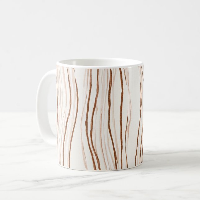 Tunn Brun Kräm Vågiga Ränder Kaffemugg (Framsida vänster)