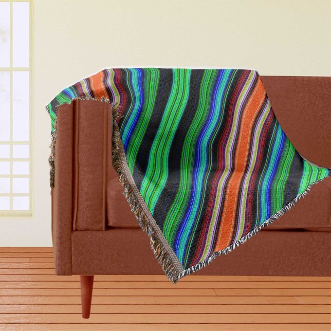 Tunn färgad diagonal-Rand - 1 tvåtsblanksteg Filt (Thin Colorful Diagonal Stripes - 1 Throw Blanket)